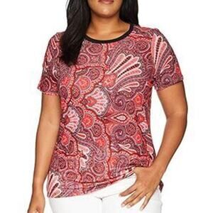 Lauren Ralph Lauren Womens Linen Blend Paisley Crewneck T-Shirt L Preppy Resort